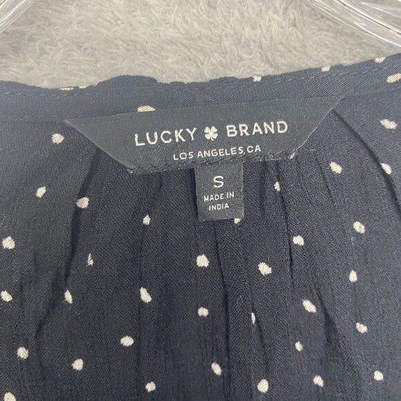 Lucky Brand Shirt Womens Small Black Polka Dot Popover Button Tie Waist - Picture 2 of 7